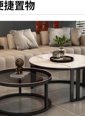 易叠形玻璃茶几客厅家用简小户RLI型出租屋用小型茶圆桌轻奢H折&