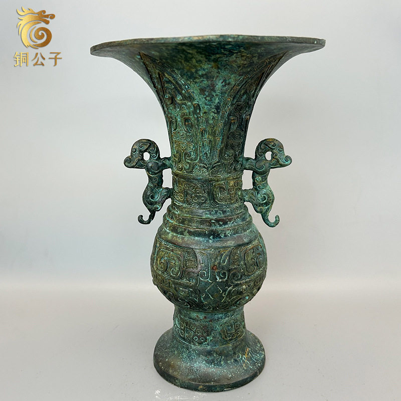 双龙觚仿古青铜器工艺品摆件厂家直销量大从优全铜花瓶摆件收藏