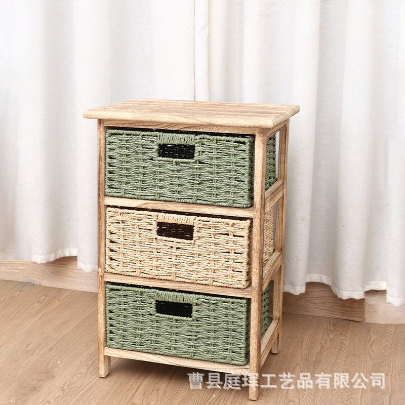 亚马逊跨境收纳筐藤编抽屉式收纳筐家用客厅置物储物架