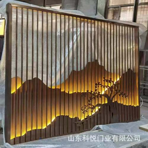 别墅店户外庭RQI院假壁山仿镂空屏风新酒中式古山水格栅带灯铝艺