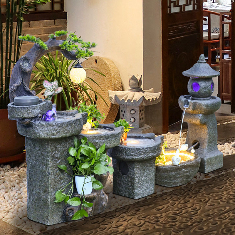 假山石磨流水喷泉鱼池造景摆件