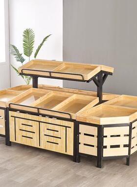 超市水果货架木展示架多能水果架货架功蔬菜架子子钢RYM木架水果