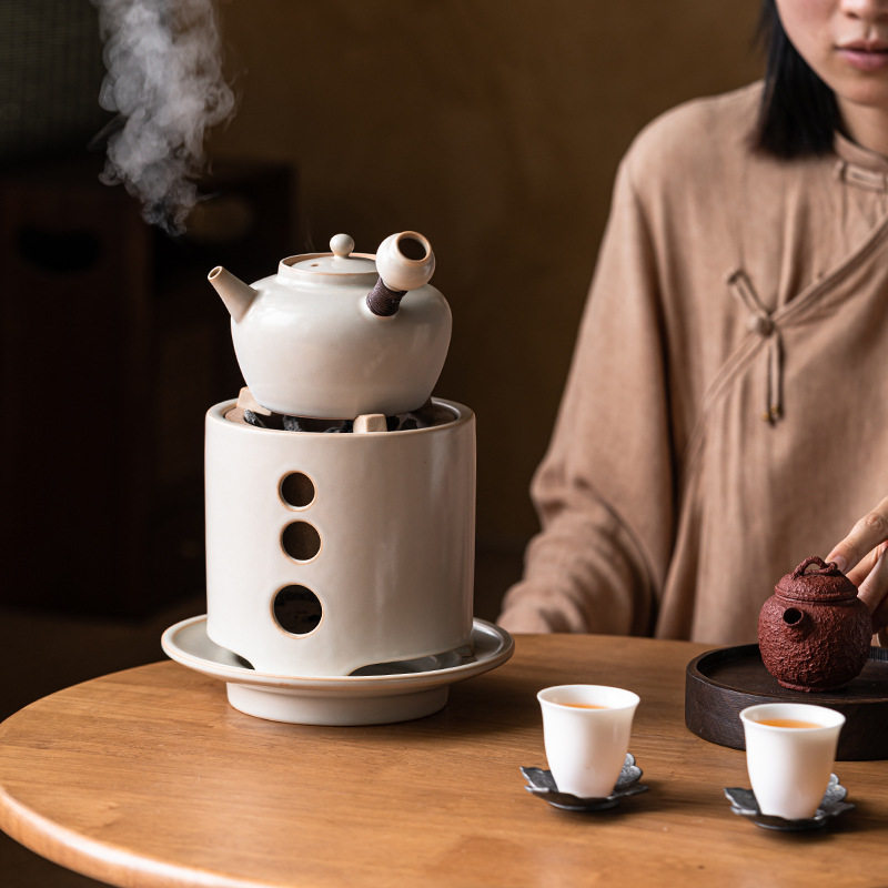 苏打釉煮茶器侧把壶炭火煮茶壶木炭煮茶炉套装仿古