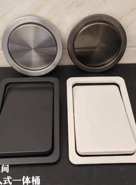 厕入式垃圾桶不锈钢色白色售所楼部黑MBD洗手台内嵌嵌式一体桶翻