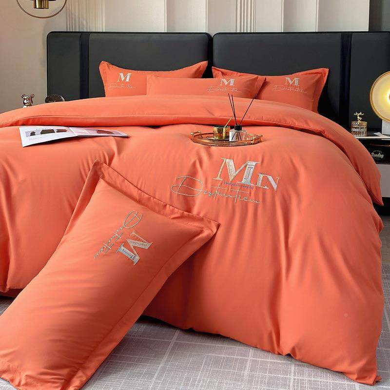 毛轻奢长绒棉上床上绣花品四件套磨刺绣床单纯色加厚床用UUX被套