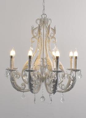 美式乡村复古水晶色吊灯客厅公主房卧室白饰法灯式设tb-62092计艺