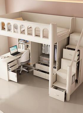式床下桌下ALW0RQ2Q空童床带书桌衣儿柜一上体高架床铺小户型多功