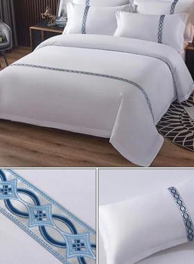 真缔床宾馆店白色四件套3件套cp#41561民宿旅馆单床笠纯单双人加