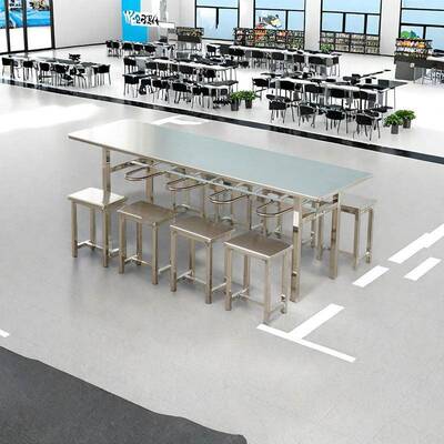 不锈钢餐桌学校食堂4桌68堂人位食ETT餐桌工椅员饭堂连体快餐椅组