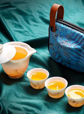 羊快脂玉白瓷停旋转4132132盖碗茶杯旅行茶具便捷式外泡茶器户露