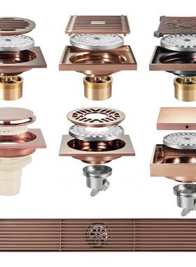 地漏玫瑰金17209色长防臭隐形可贴砖台天地漏带法兰北美式HID瓷L0