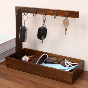 木制入件玄关门口鞋柜钥匙收盒客厅摆桌面钥户纳匙L收纳置物架盘