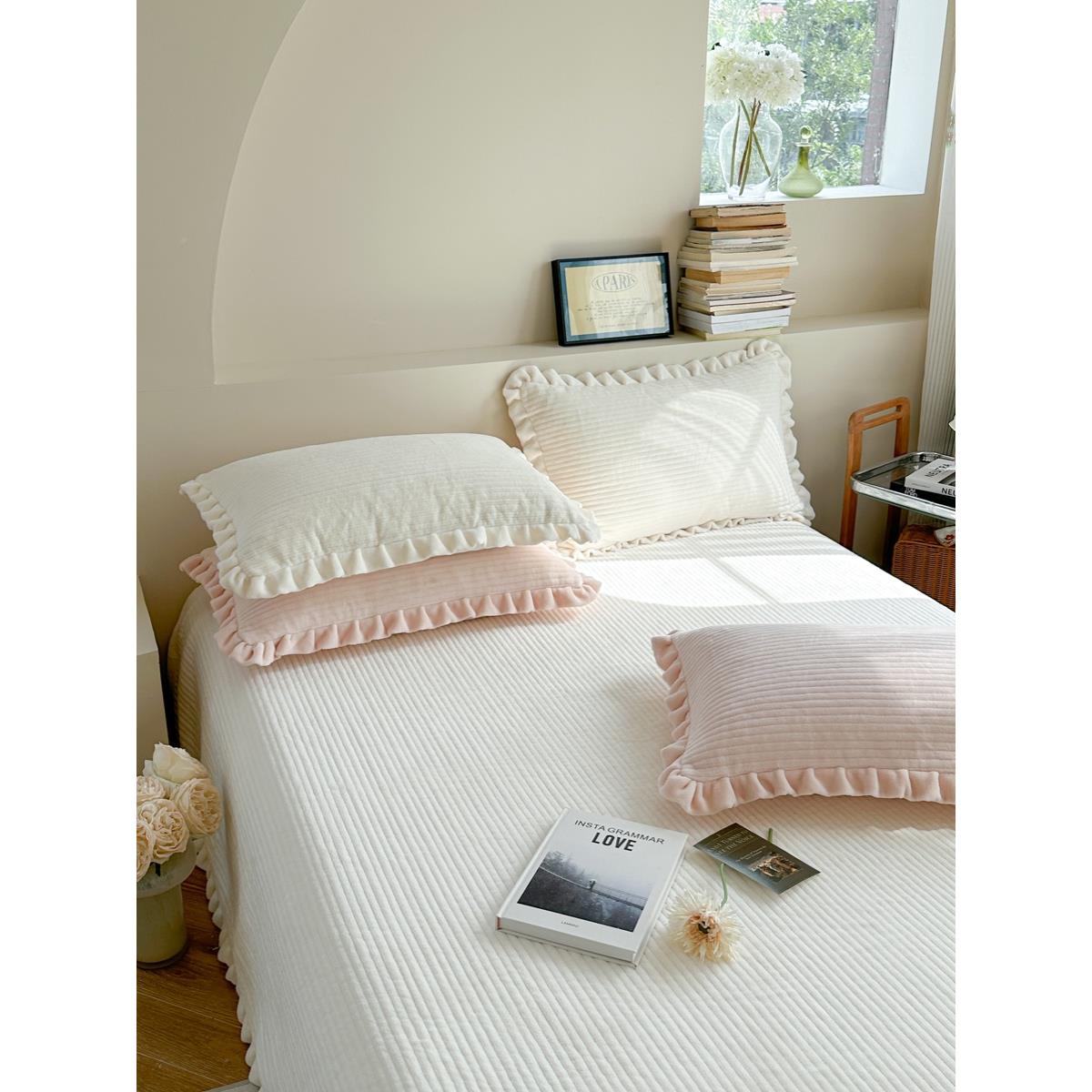 冬季韩国夹床单加厚单件床盖三件XF230925套 保暖牛宿奶绒绗缝舍