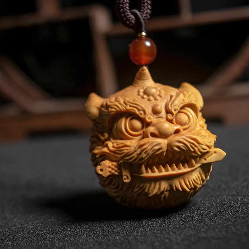 狮子咬｜兽原创瑞小醒狮貔手把件小叶ZBX黄杨剑木雕貅手工国潮文