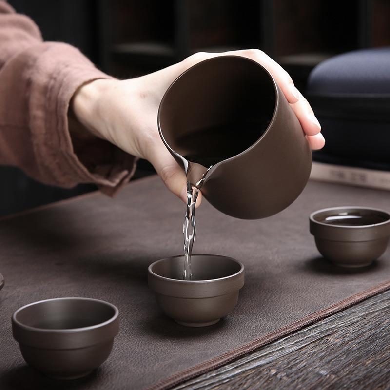 外紫砂快zs0059客杯一壶六杯户O车载旅行茶具功夫泡茶套装支壶持L
