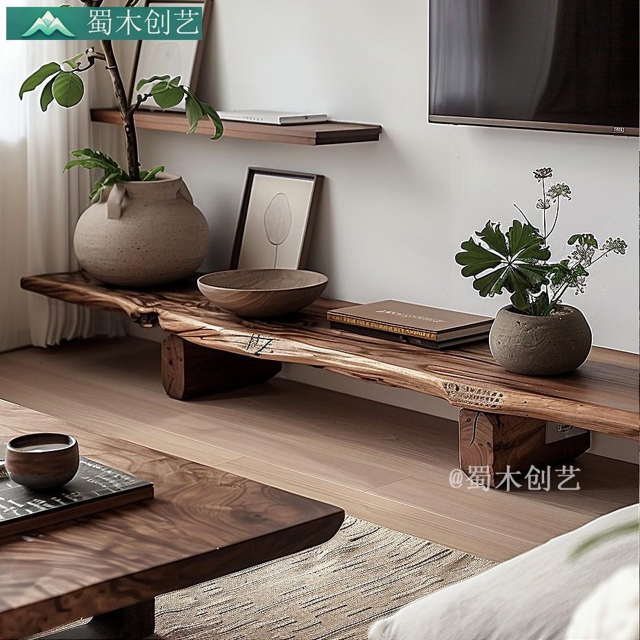 实原生态电字视柜简32008约机柜木地柜原木一长条板凳复不规则古