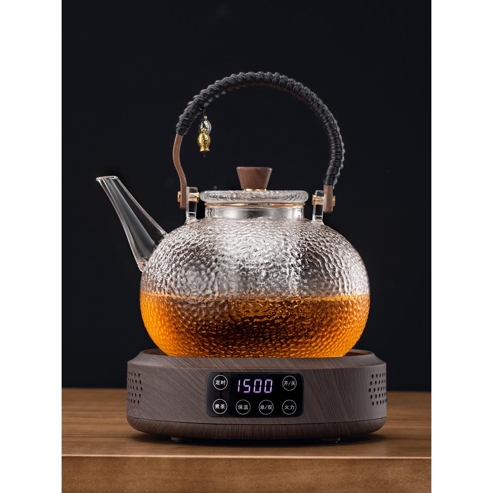 大量蒸煮一体全玻璃蒸汽茶号LIB壶电陶炉套1装.9L大锤纹容煮茶器