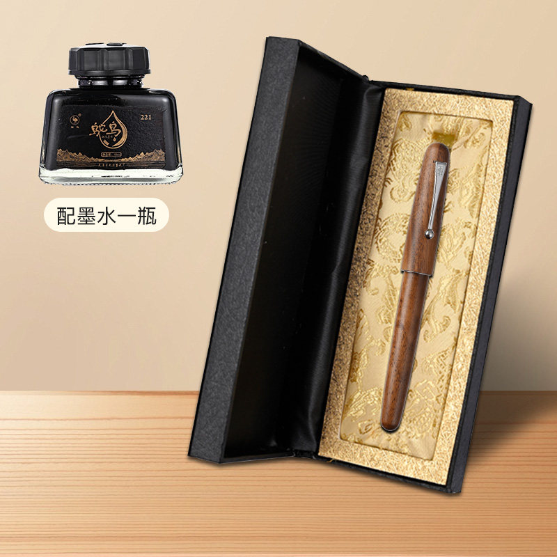 thumbnail for Su Qiya Sandalwood Fountain Pen Double-layer Armor Nib 4.0m Extra-Large Iridium Long Knife Grinding Fountain Pen Hand-Sharpened Hard Pen Calligraphy Practice Adult Men's High-End Running Script and Regular Script Calligraphy Signature Pen