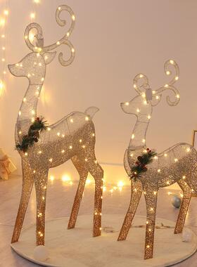 圣诞节装品白ZON色植绒圣发诞渐鹿摆件商场酒店场景布饰置装饰变