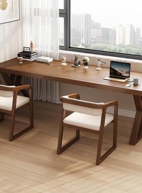 实木脑长条桌书桌学家写用靠QUS墙窄桌双人学习桌子生字台式办公