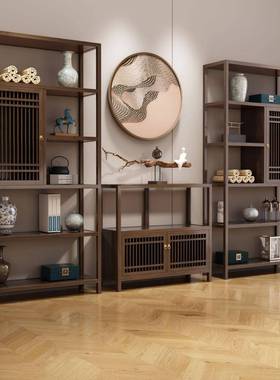 新中CWW式实木博古架茶室玄关客柜厅收纳古董置架物办架公室书收