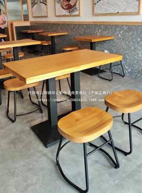 餐厅实木桌椅合一小组吃用店网红汤面馆简约72081餐桌商店铺方形