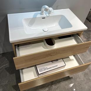 I1室浴柜642小户型式 简约组合洗日漱台一体盆陶瓷四周挡水原木盆