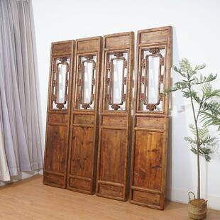 老木隔断新式复古窗格BF落地实摆件全木格栅客中厅入户屏风装门饰