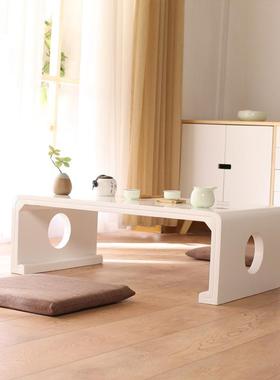 邮白色包阳RTX台桌子日式小榻榻米几飘窗桌实木地台窗台桌简约炕