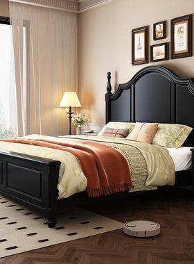 纯实木双人床家小户型轻法美用轻奢复式古黑色1米FRJ8收式纳床