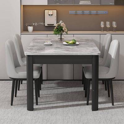 仿实木岩板餐桌椅RTH组现代约轻家用小合户型长简方形餐桌吃饭奢