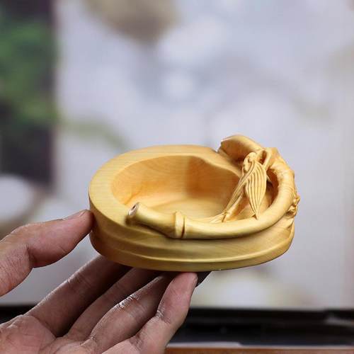 黄杨木雕文房四宝IOK木质刻节笔洗研磨砚台书雕法用竹品书房式中