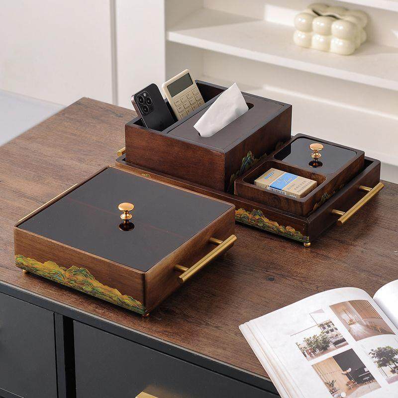 纸巾794盒胡套桃色实木客厅高档茶几纳盒烟中灰缸托盘装新式抽收