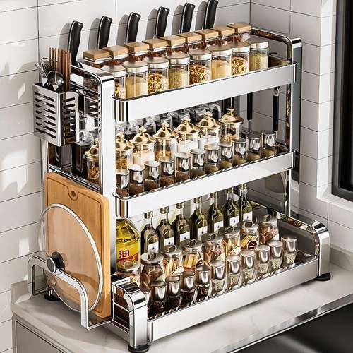 304不钢厨房油料品置物架台面多功能盐酱醋调tsEuXU9v锈味瓶筷子