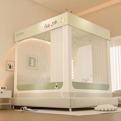 A类遮光防帐蚊蚊帐家用体式拼接支免架防尘一顶三开门坐CSI床加密