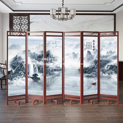 红新中式14916屏风隔客厅5动新实木叠移办公山室水遮挡玄关进门粉
