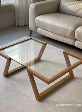 日式实木明钢厅化玻璃小型家用户AXM客茶几简约现代透艺术镜面小