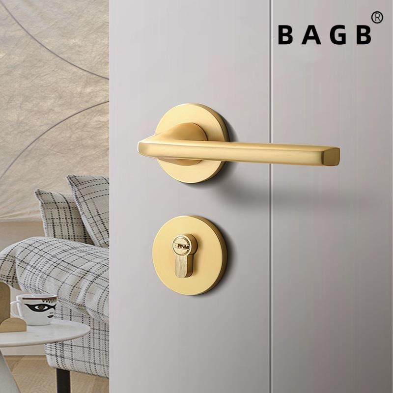 门BAGB卧室锁通用型家用木门锁室内体门锁静音磁分拉吸丝金色AC-7