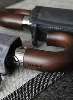 PAR黑男ACHAS木弯柄商务伞EZQW士十骨加固抗风全自动晴雨伞胶防晒