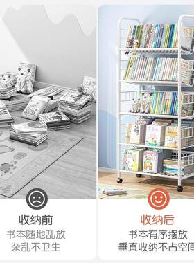儿书架落地置物架简易绘本本架多层童玩HUM具收架移动书铁纳艺小