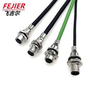 m12板端前DYSE锁后4芯型连接器高柔以太网超五类锁类6屏蔽航空插