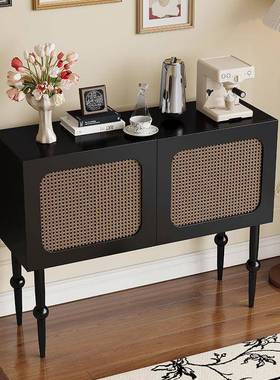 法式中古风玄藤关柜过边道编柜走廊柜储物柜餐柜高脚柜复AVZ古边