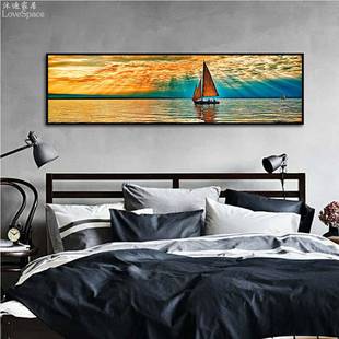 背靠金招大财风水中山式 水轻奢气卧WS9910山室床头挂画沙发背景装