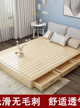 W8架实榻榻米床.排骨子木双板式床人151.8米日式矮床民宿床落地无