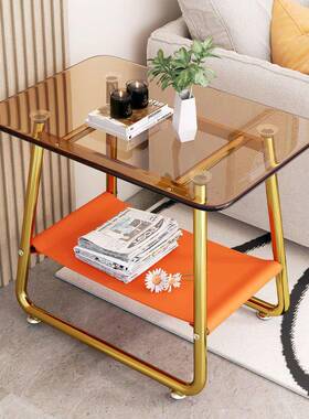 家用创意客厅木小沙发茶几现代轻桌子简现约奢玻璃简约代骨架HQU