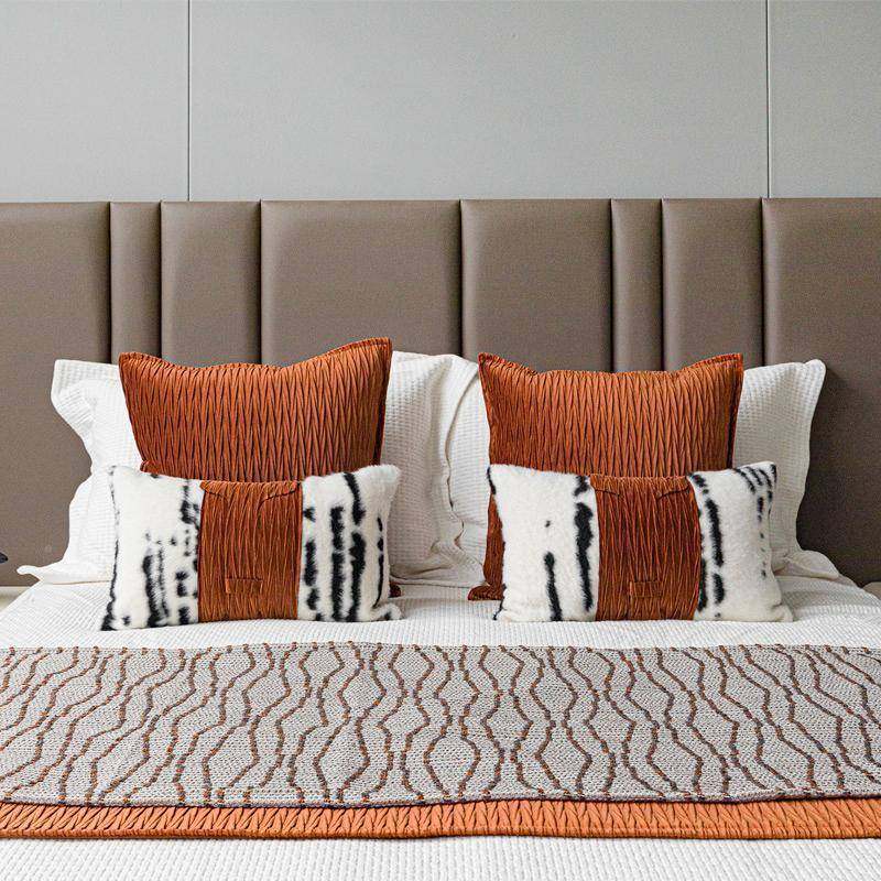 诧寂新中式民宿样板间橙色焦枕糖色床头风靠床尾UMJ巾搭床品多件,床上用品,床旗,淘宝优惠券,粉丝福利购,淘宝优惠卷