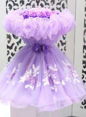 爆款款3朵玫瑰销公裙花束热紫色公3主裙情人节花束送女友主XH09花