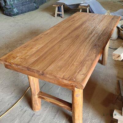 老榆木桌子实茶桌木餐桌长吧F97M7797条台复古茶台原木书桌简约桌