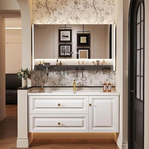 法式复浴室镜柜组合置物158架收纳小户型瓷一古体盆陶洗漱台柜洗