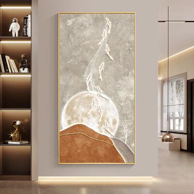 壁装饰画高LUE约端画玄关简代走廊入户招财过道竖鹿挂版大气客现